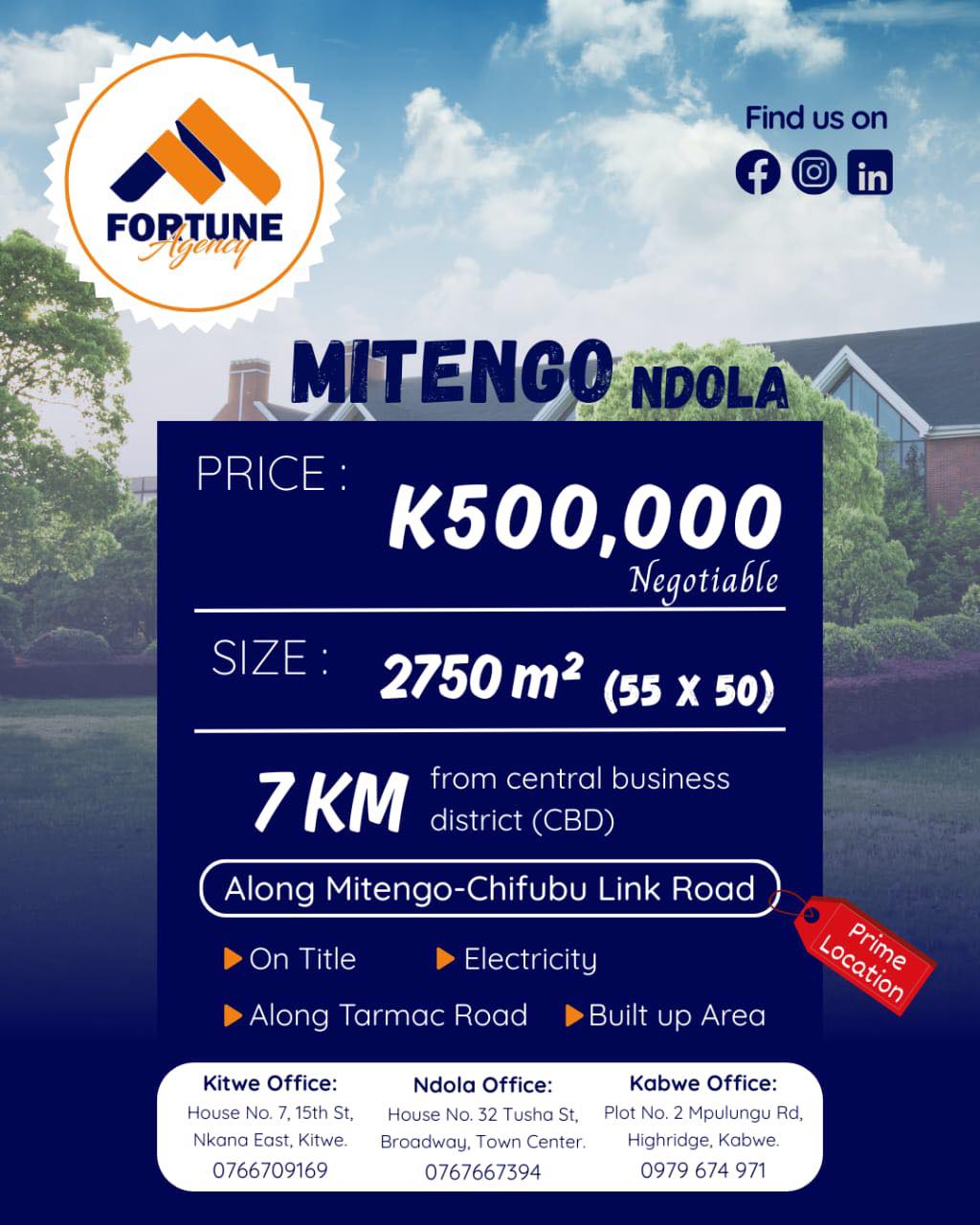 Mitengo Ndola Prime Plot